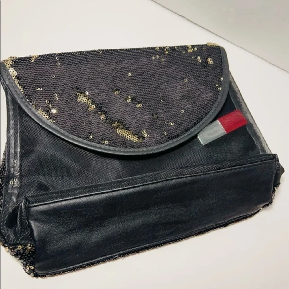 Gold sequins and black cosmetic bag- front is see through mesh very cute